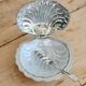 Vintage shell butter dish in silver-plated metal and glass with knife - Style