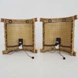 Pair of Vintage Rattan Cane Wall Sconces with Pull Chain