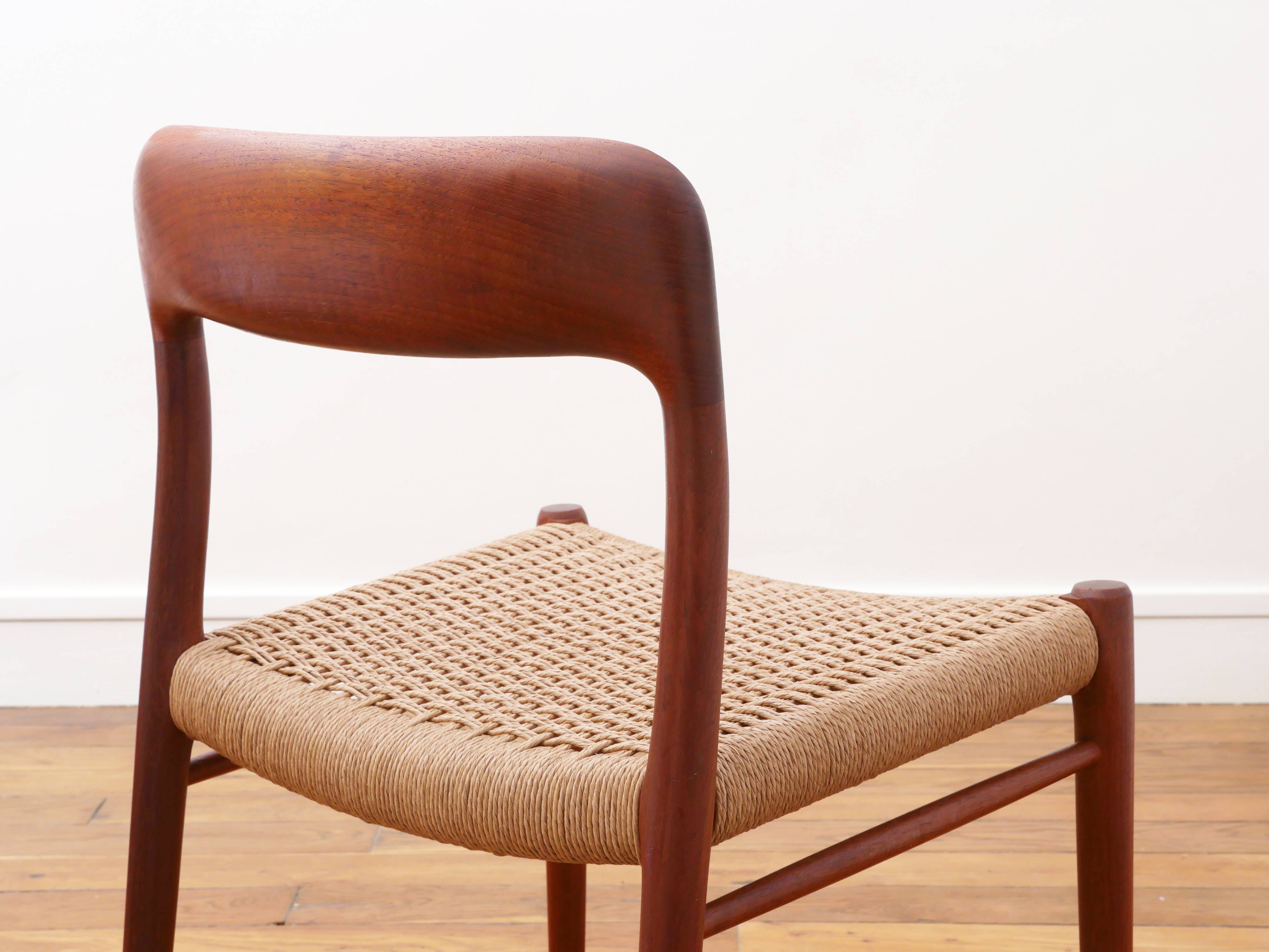 Chaise - Niels Otto Møller - modèle 75 - Corde danoise refaite - Restaurée