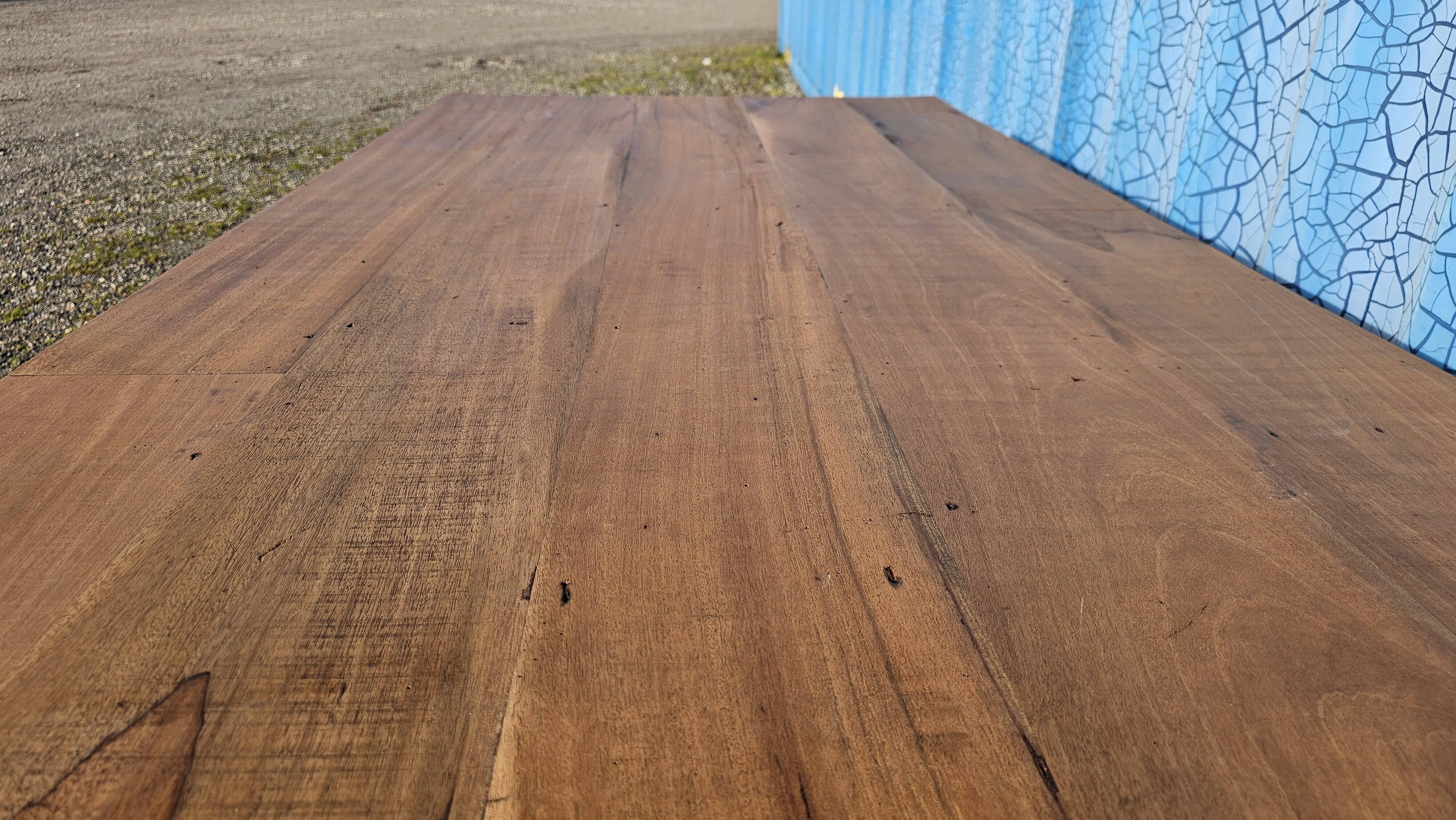 Industrial teak and metal table