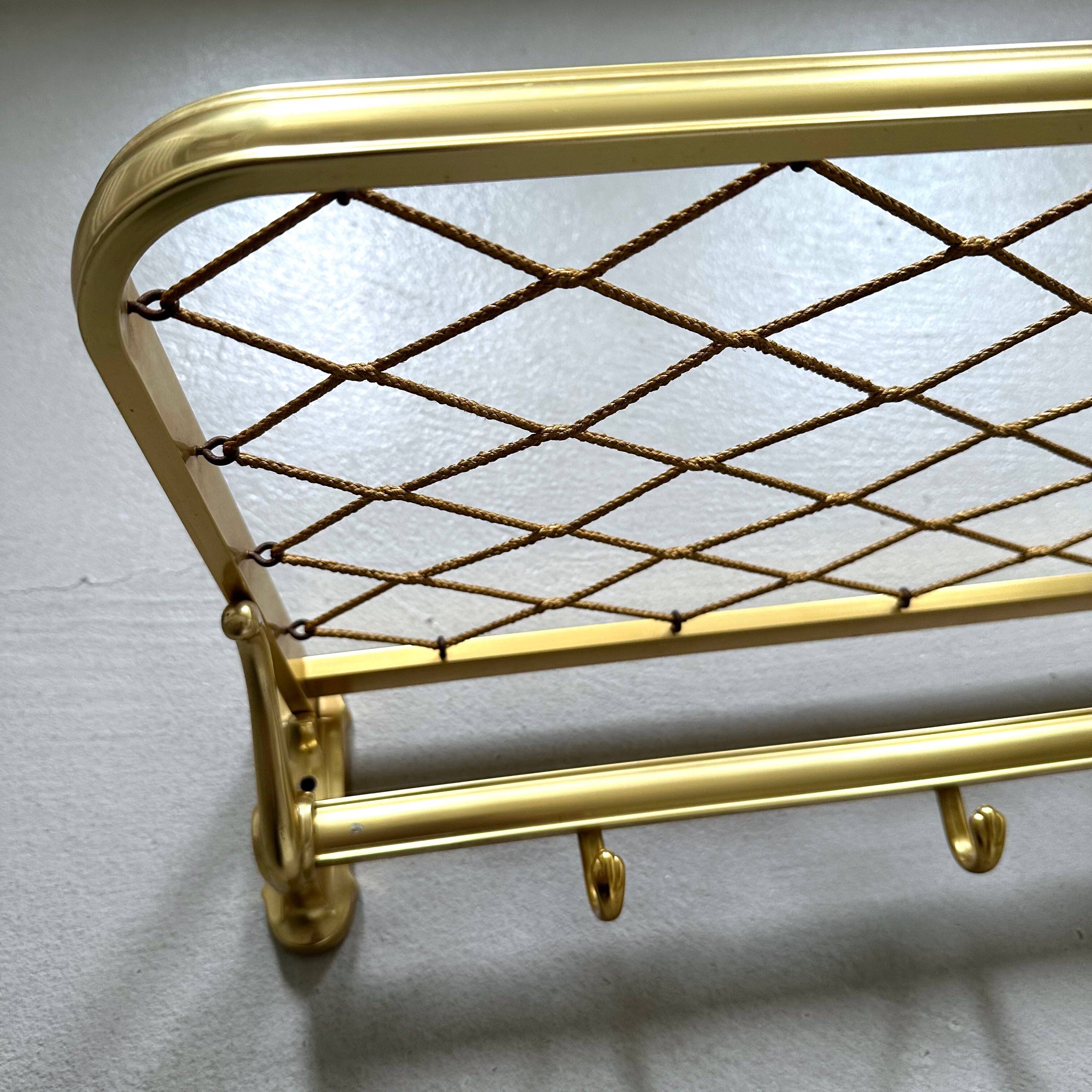 Large mid-century wall coat rack golden