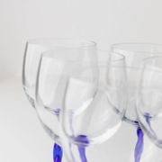 Six cobalt blue Murano glass wine glasses with twisted stems, 1970s Italy, elegant clear bowls