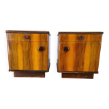 Pair of Mid-Century Walnut Nightstands with Glass Tops, 1950s
