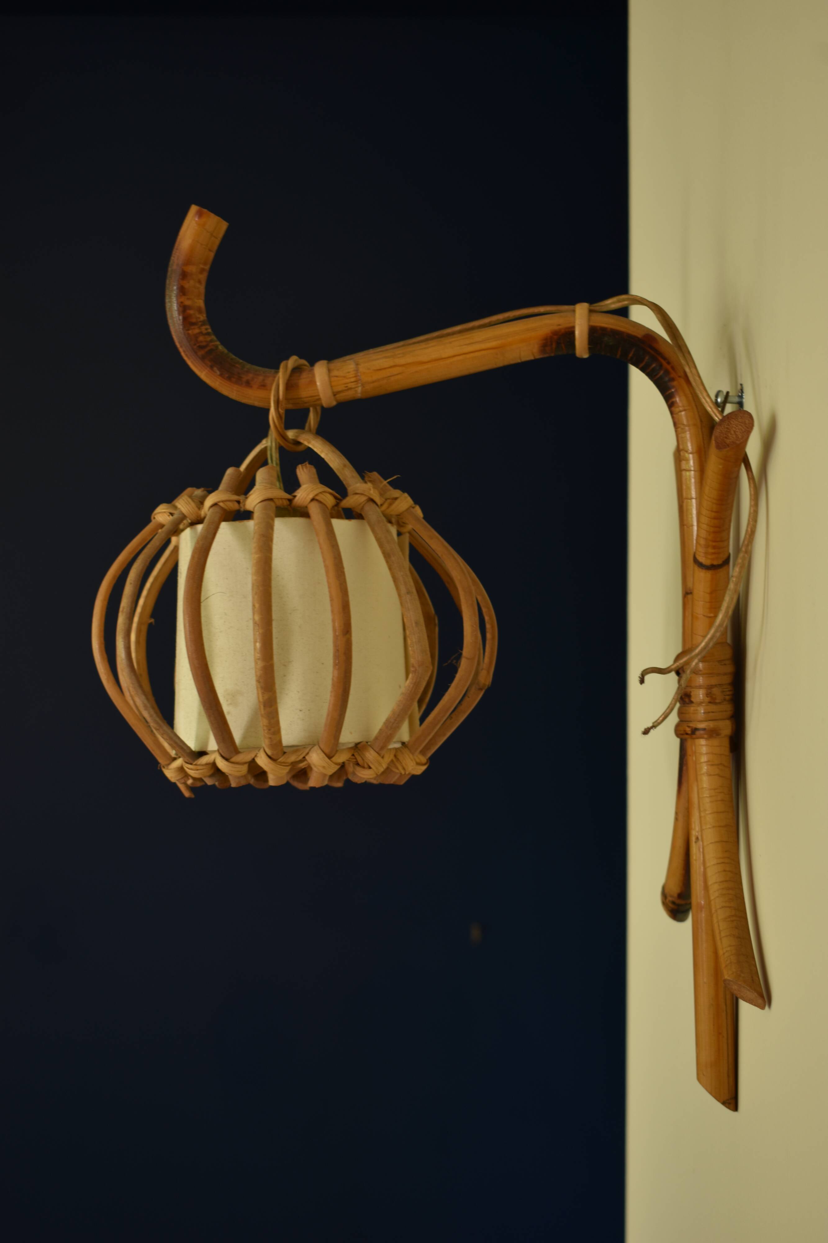 Vintage rattan wall lamp 60s
