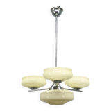 Bauhaus Chandelier Czechoslovakia 1930s Milk Glass Chrome Pendant