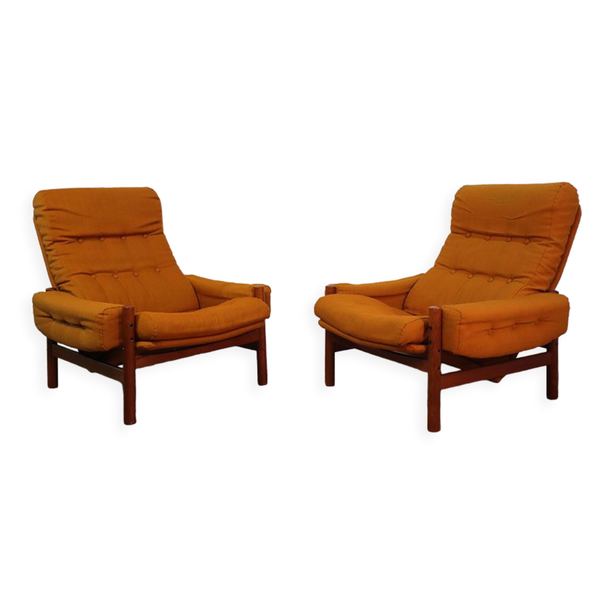 Pair of Scandinavian armchairs in teak and fabric 1960