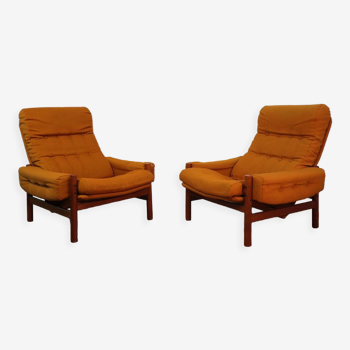 Pair of Scandinavian armchairs in teak and fabric 1960
