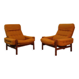 Pair of Scandinavian armchairs in teak and fabric 1960