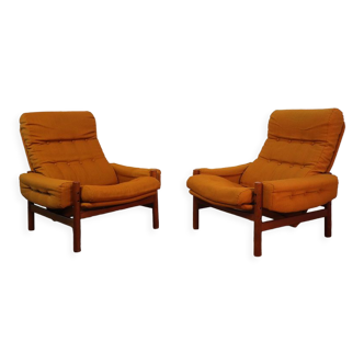 Pair of Scandinavian armchairs in teak and fabric 1960
