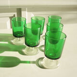 6 anciens verres à digestif luminarc vert foncé h7 cm