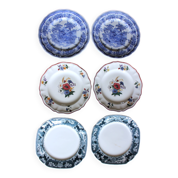 A set of 6 flat plates pairs Sarreguemines Lunéville Blue Flowers.