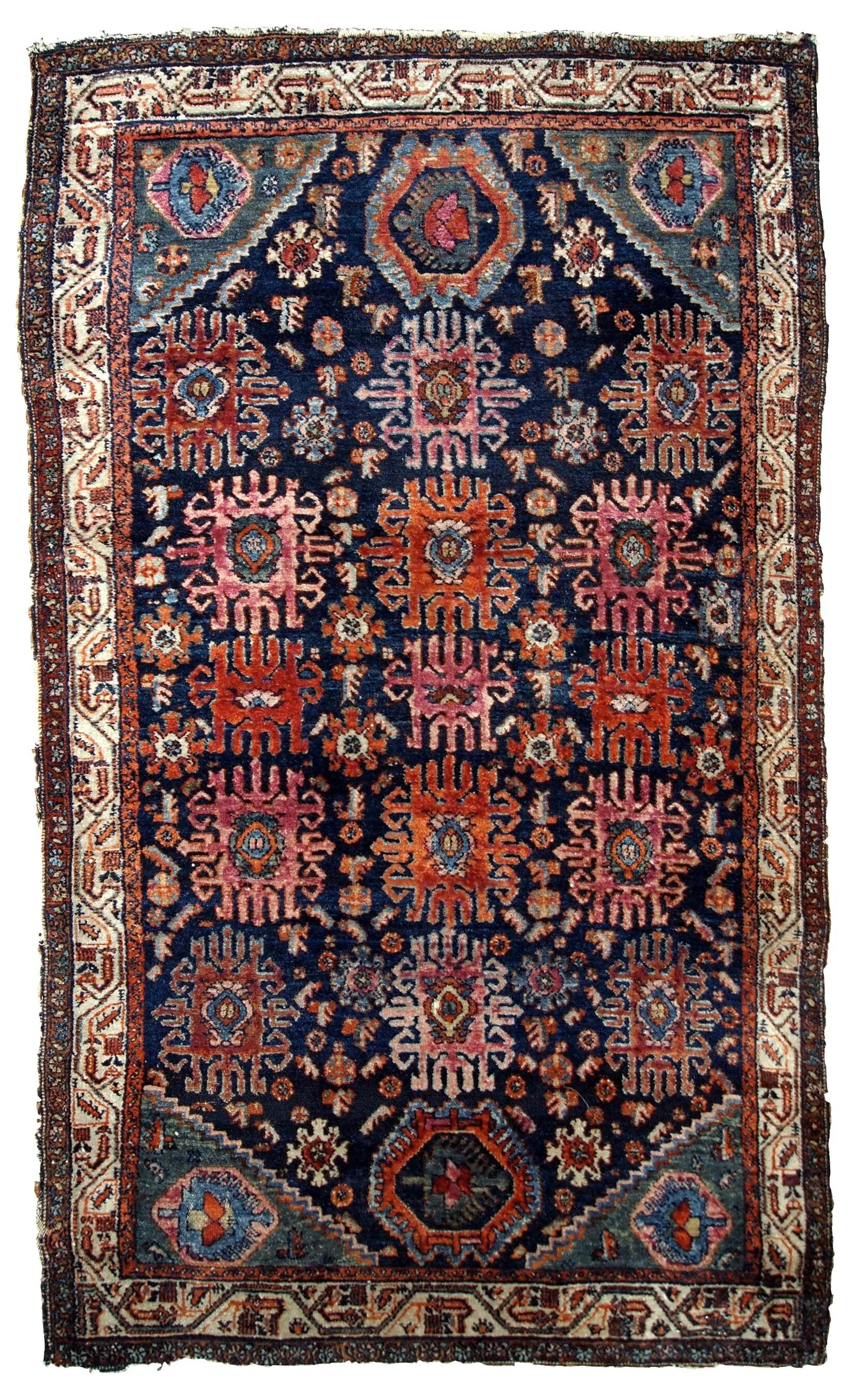 Handmade antique Persian Malayer rug 4.1' x 6.3' (125cm x 192cm) 1910s - 1B741