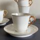 5 antique porcelain espresso cups in aqua green and gold trim