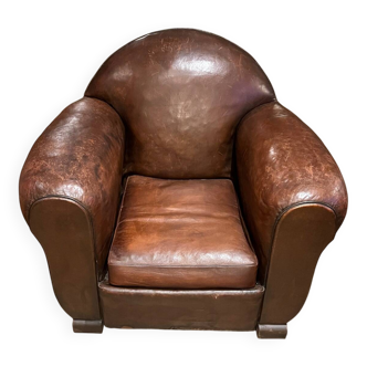 Rare very large brown leather Club armchair from the 1940s.