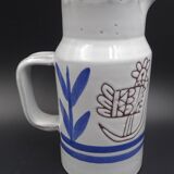 Enamelled terracotta pitcher, bird decoration engraved by Michel Barbier, Vallauris circa 1970