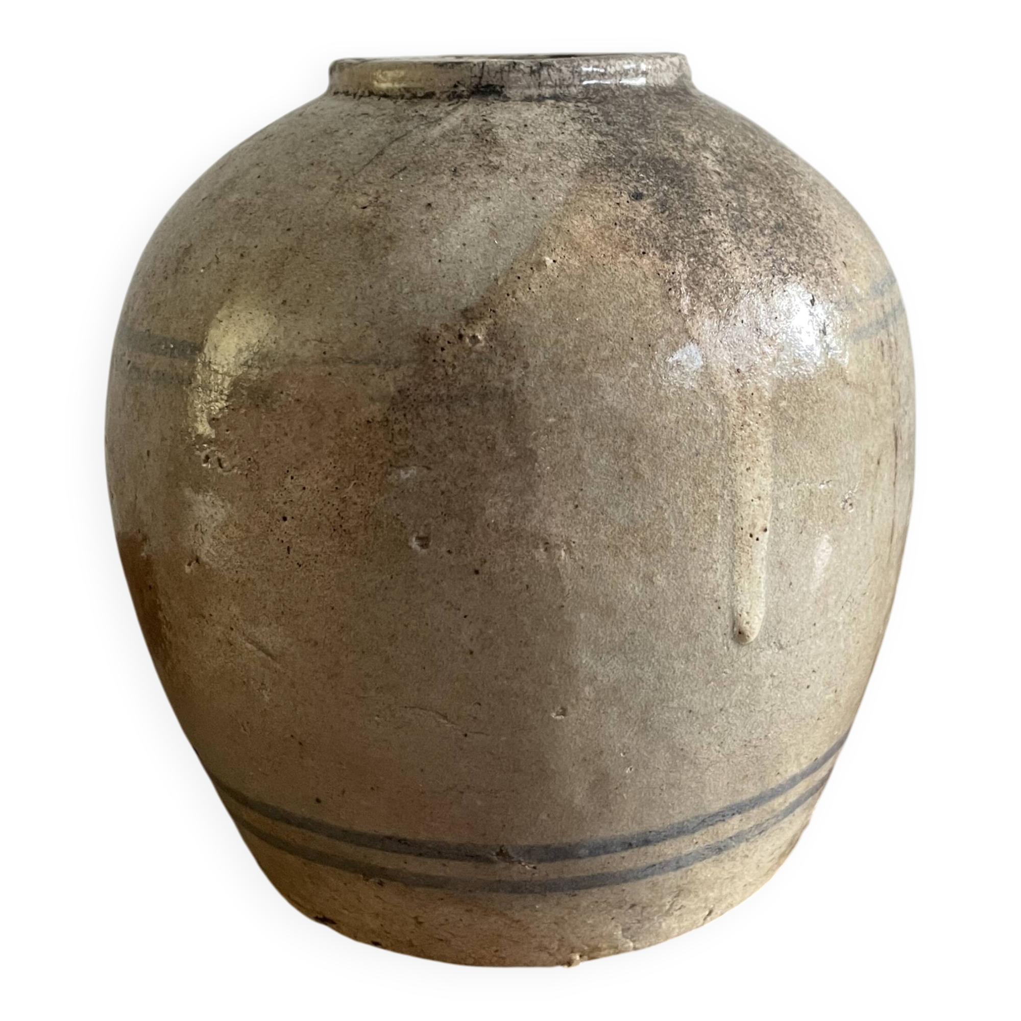 Gray, glazed stoneware ginger jar