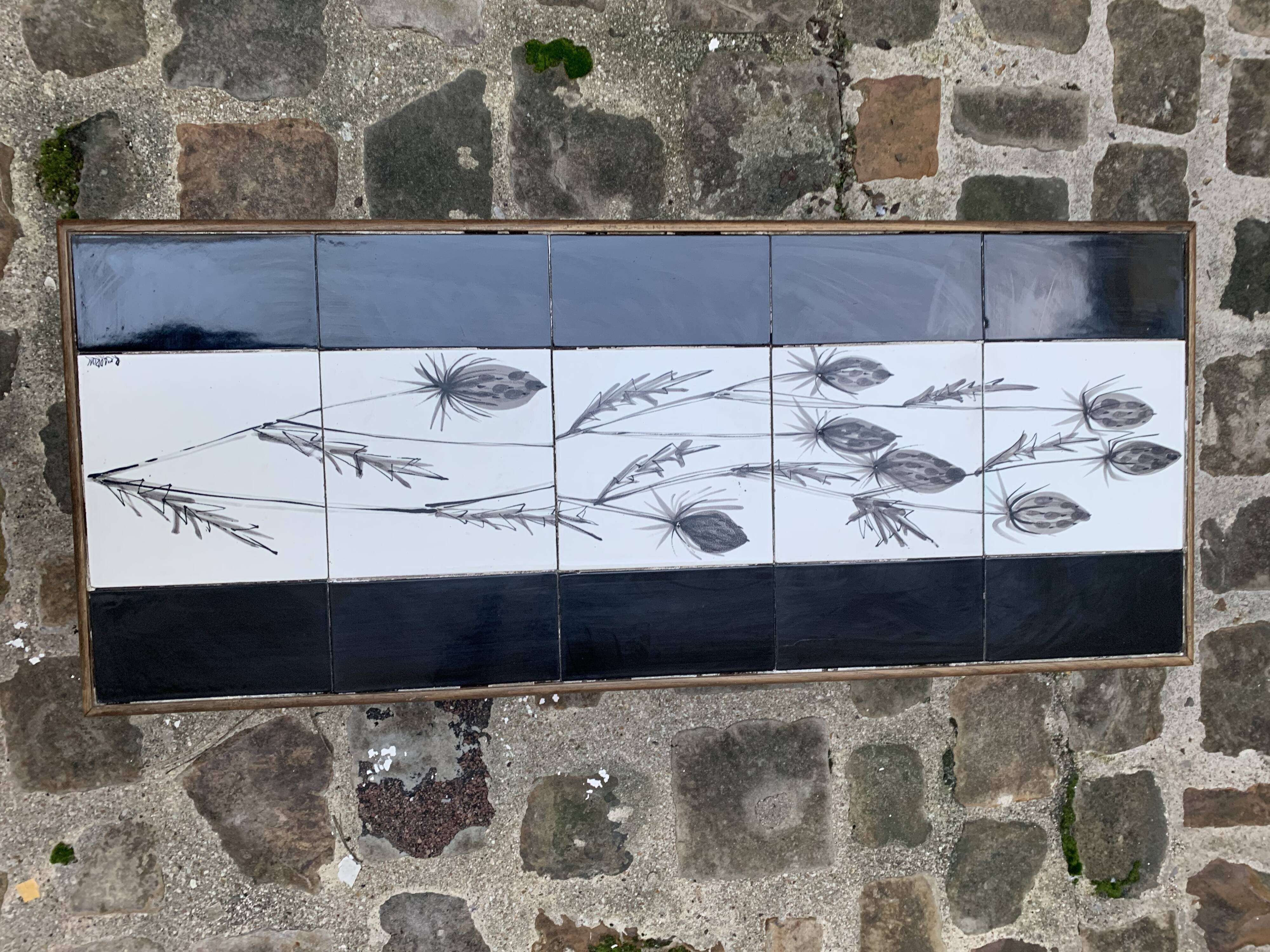 Table by Roger Capron, ceramics and rattan