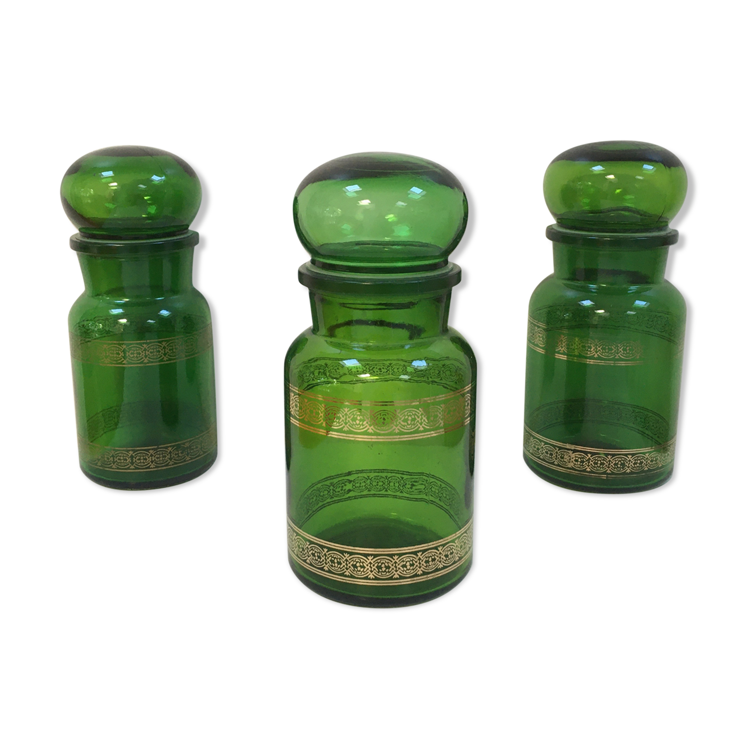 Trio of vintage apothecary style pots