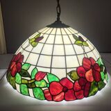 Large Tiffany pendant light in coloured glass