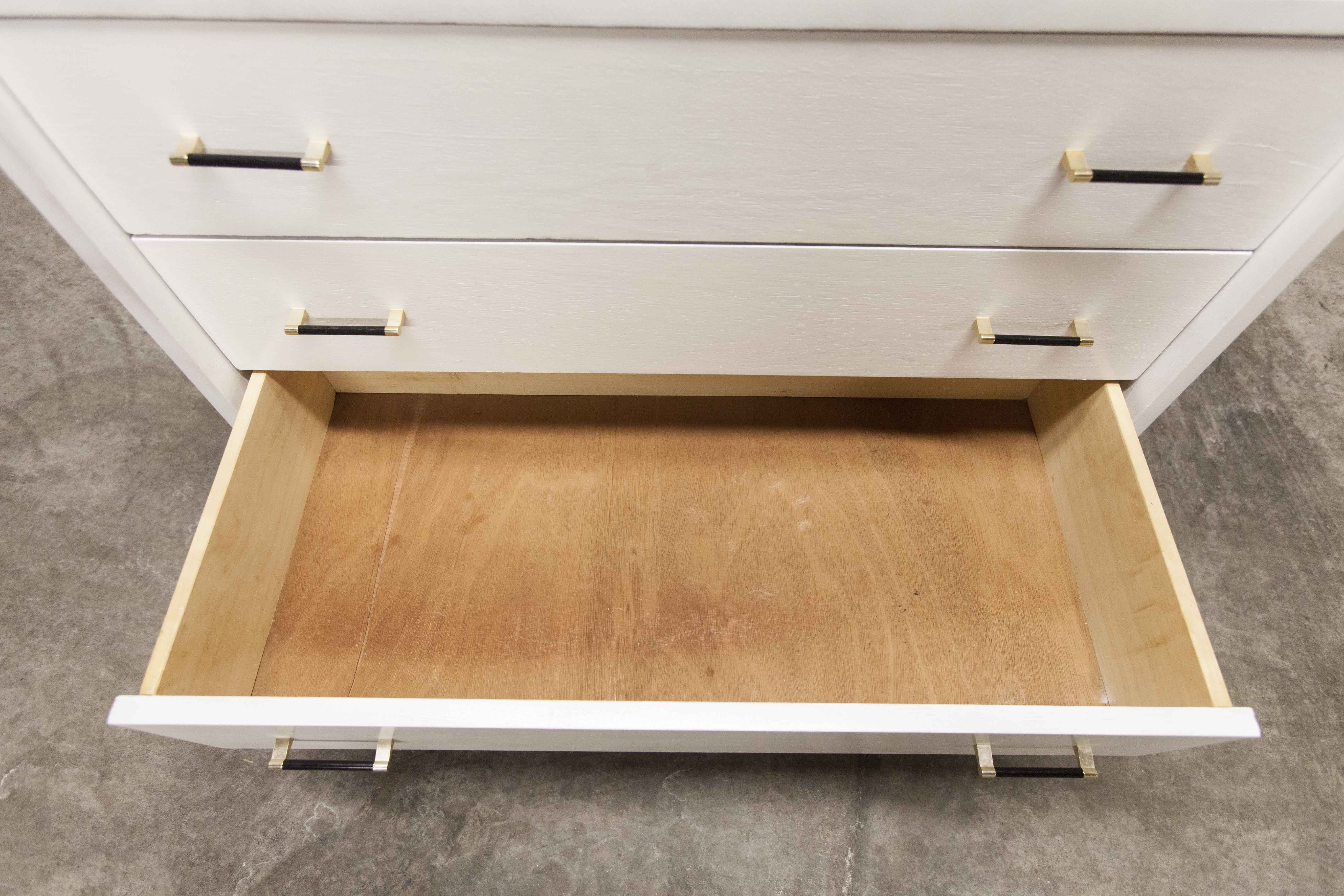 Scandinavian dresser 1960 3 drawers madeover brass bakelite