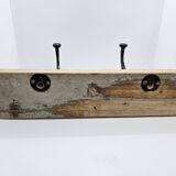 Solid teak coat hook with 2 double cast iron hooks