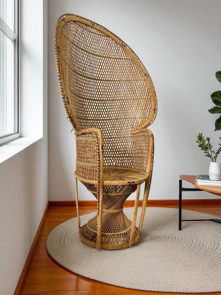 Emmanuelle Vintage Wicker Peacock Lounge Chair
