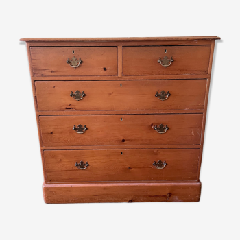 Antique English chest of drawers in solid pine, XIXth century