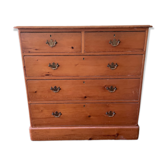 Antique English chest of drawers in solid pine, XIXth century