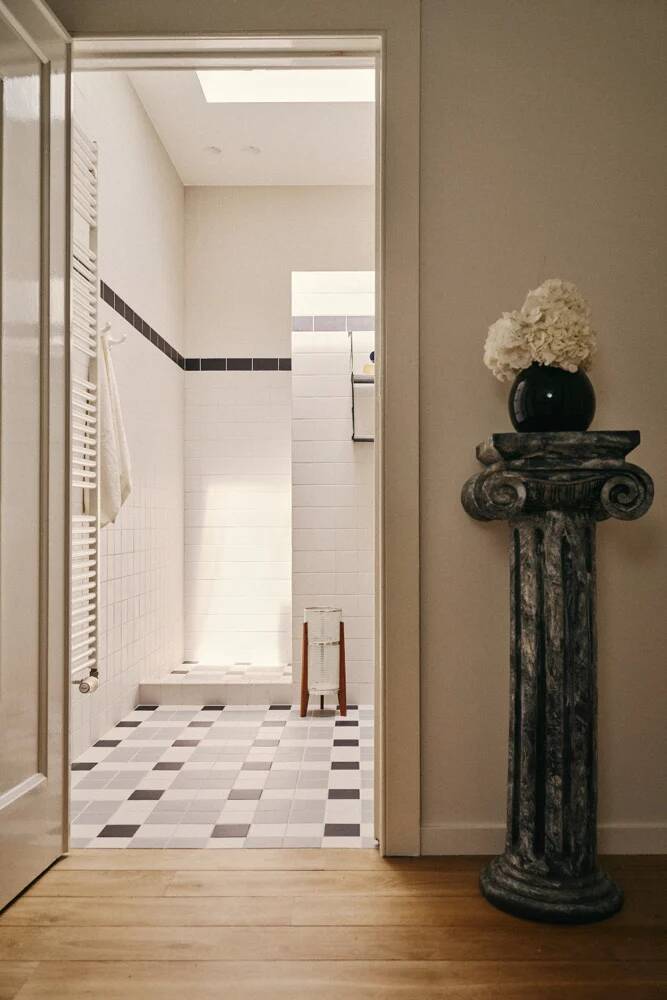 Vintage painted wooden Ionic column stele