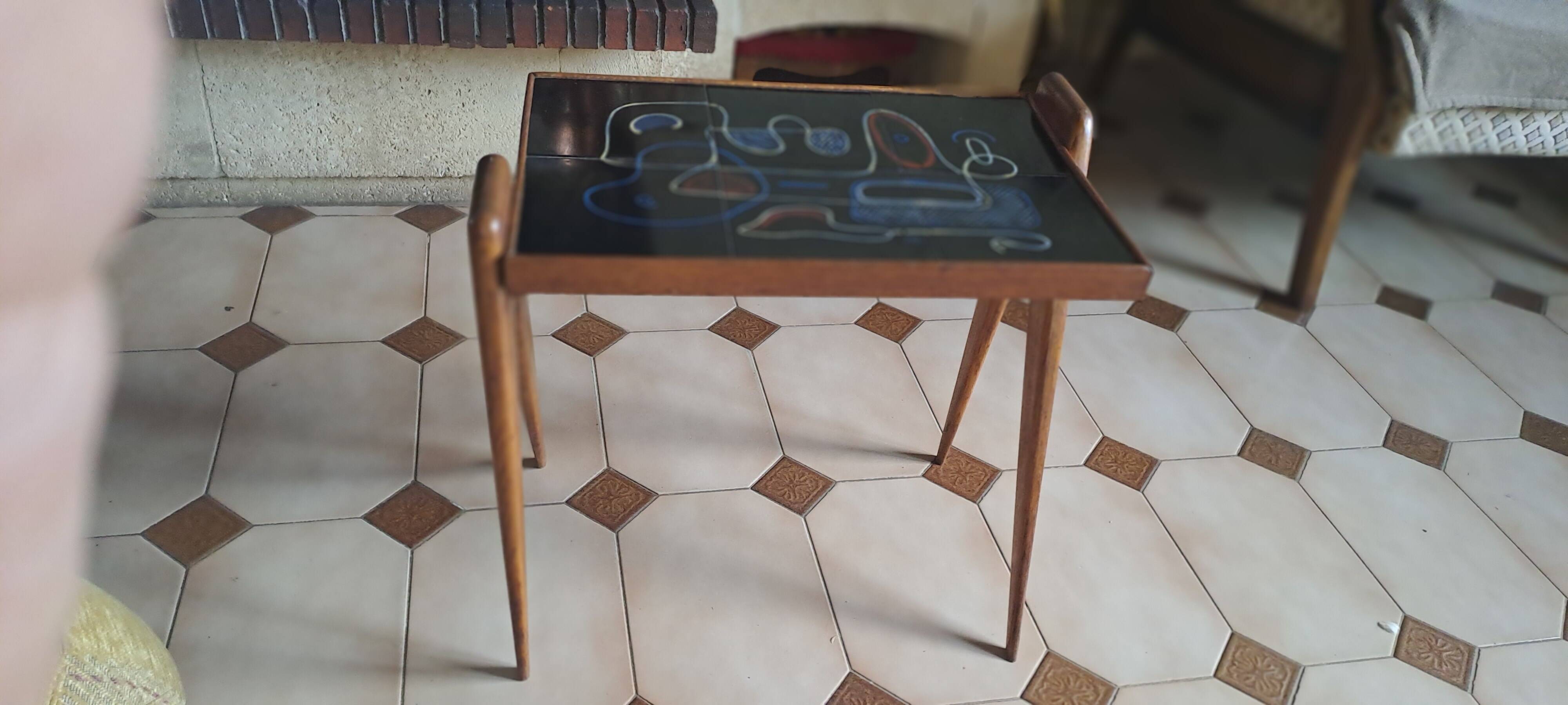 Table en teck et céramique de style scandinave, 1950