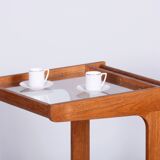 Chariot restauré du milieu du siècle, acajou, verre, polonais ressuscité, Tchéquie, années 1960