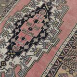Tapis vintage oriental fait main rose et crème 4x7, 130x225 cm
