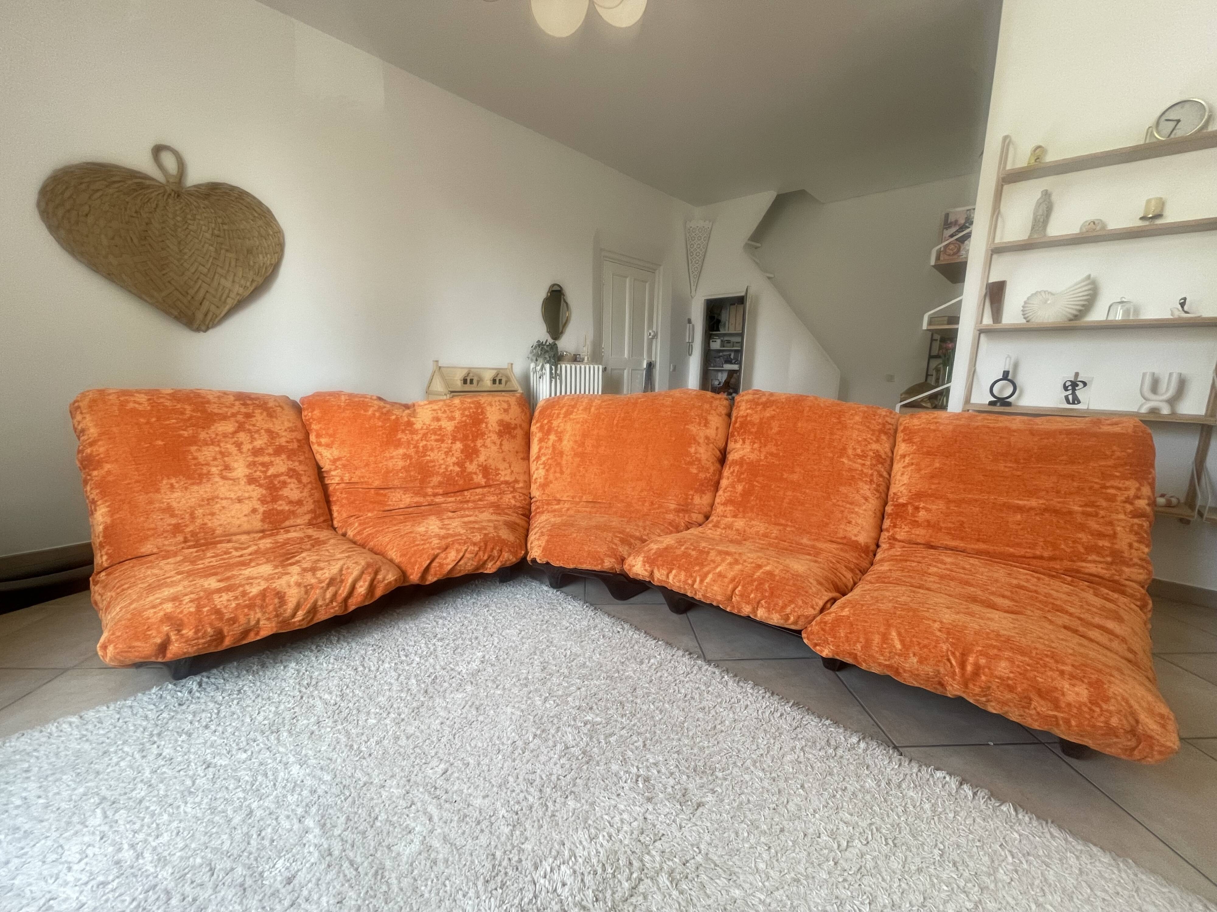 Rare vintage modular canapé for 5 people - Ligne Roset - Marsala model