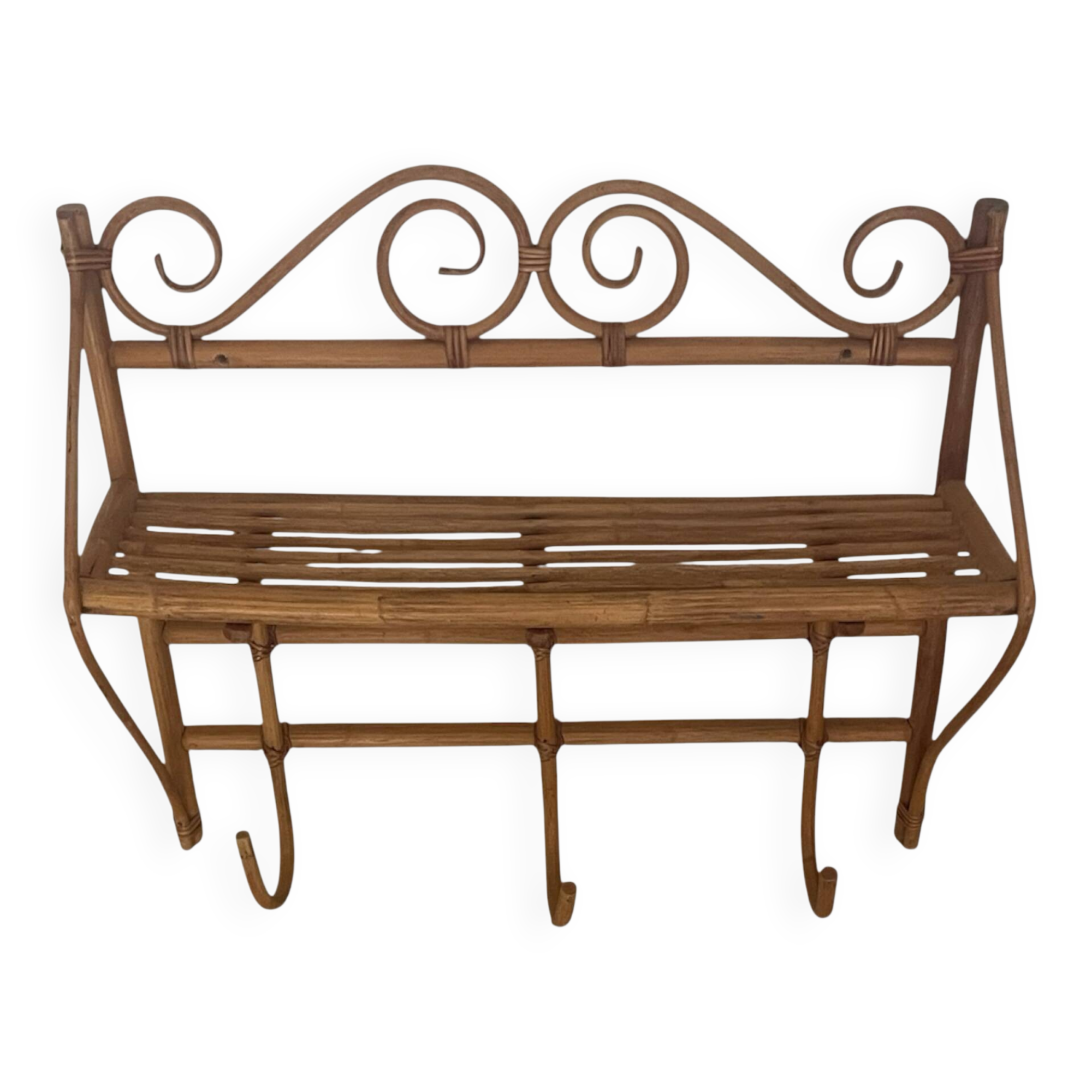 Vintage bamboo and rattan wall coat rack