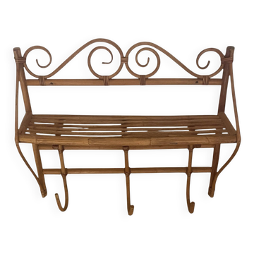 Vintage bamboo and rattan wall coat rack