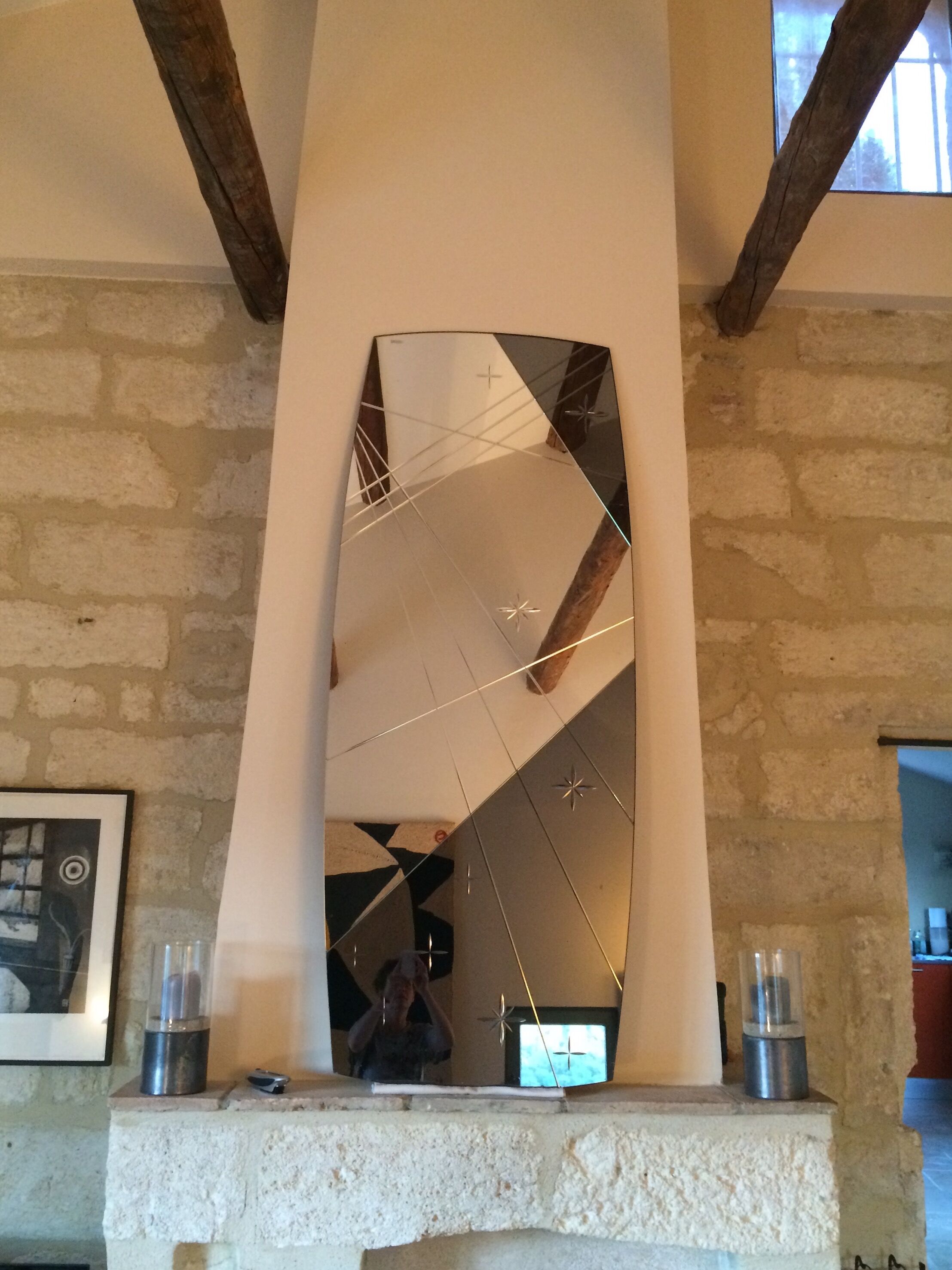 Engraved two-tone panoramic mirror