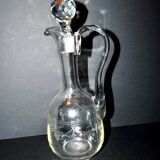 Antique carafe, blown glass can, acid-etched, garland basket, 1900