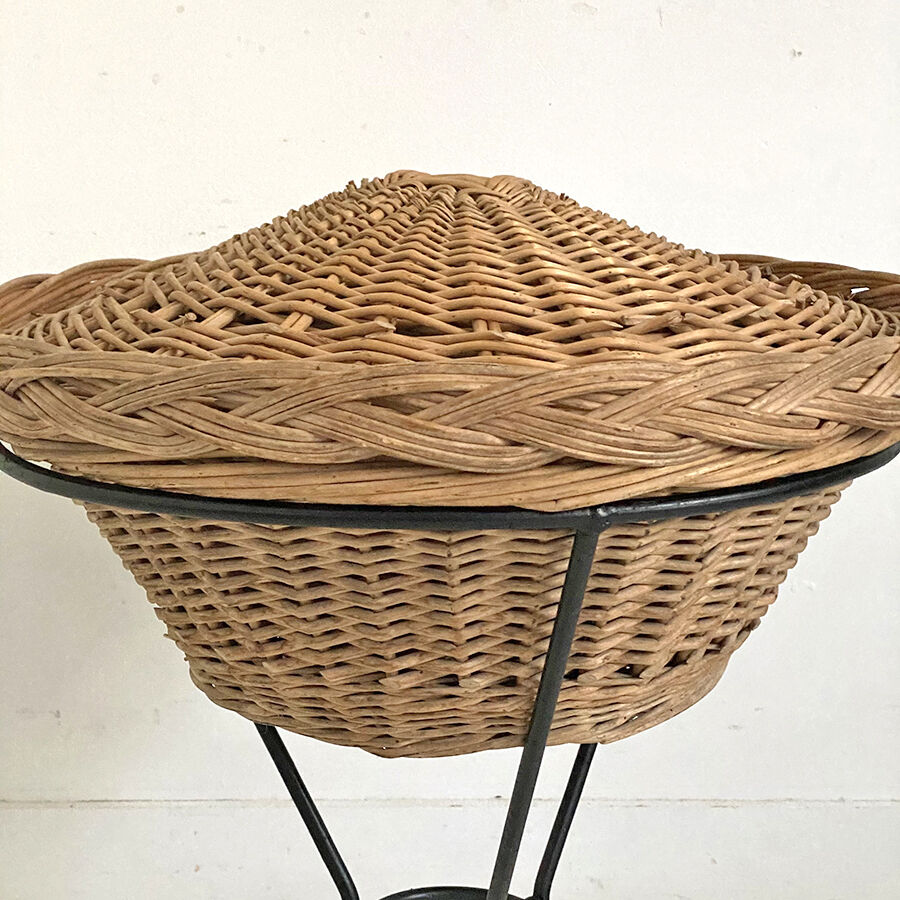 60's vintage metal wicker basket on a metal base