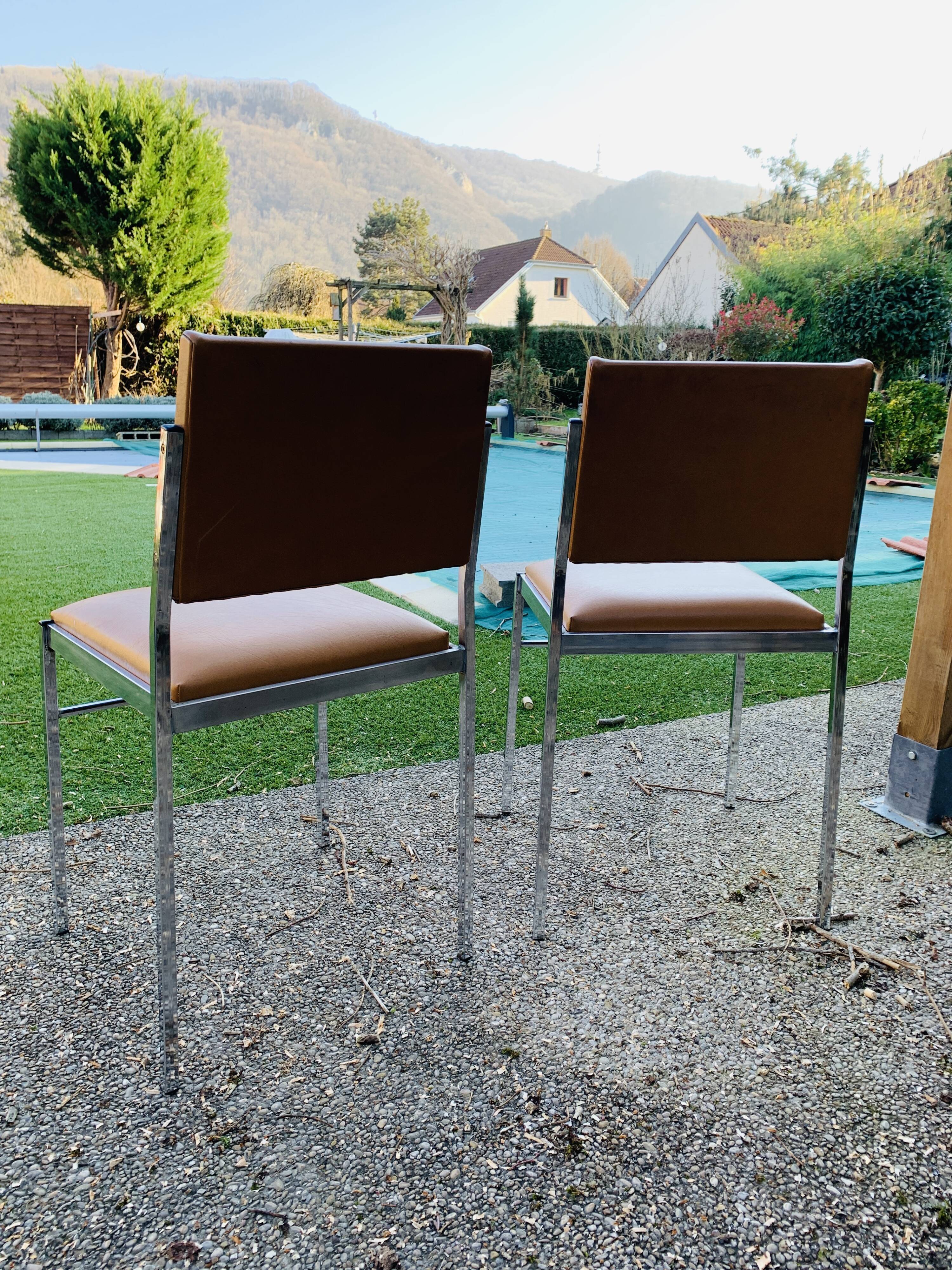 Paire de chaises années 70 cuir & vinyle
