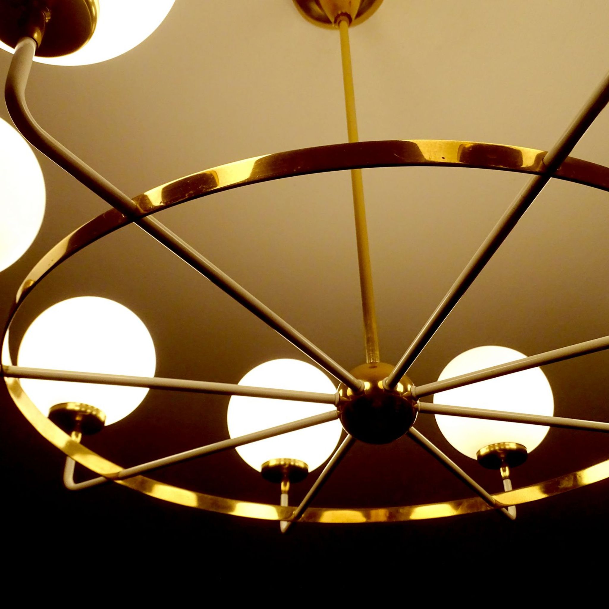 Suspension XXL Vintage Italy, 50s, Brass and Glass