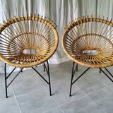 Paire de fauteuils en rotin années 60