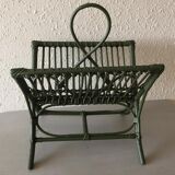 Porte revues vintage en rotin vert camouflage