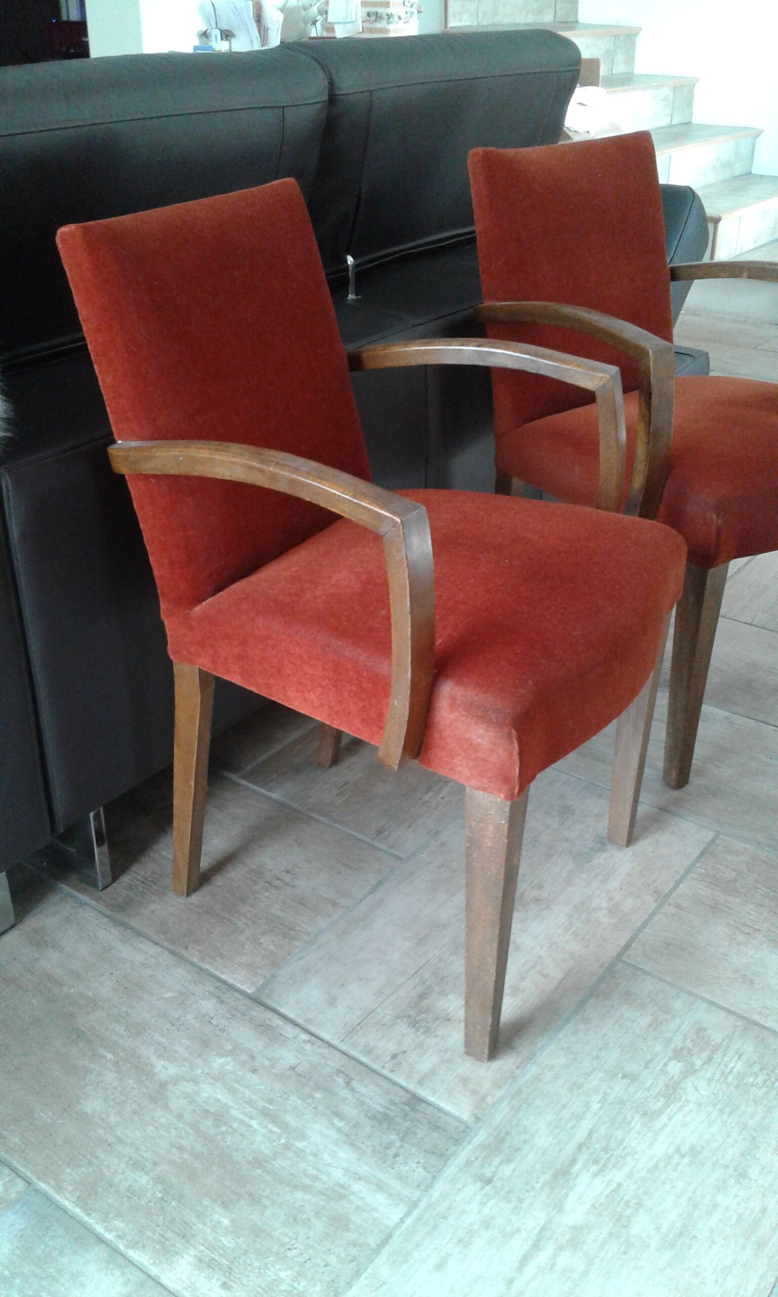 Pair archairs bridge orange velvet circa 50