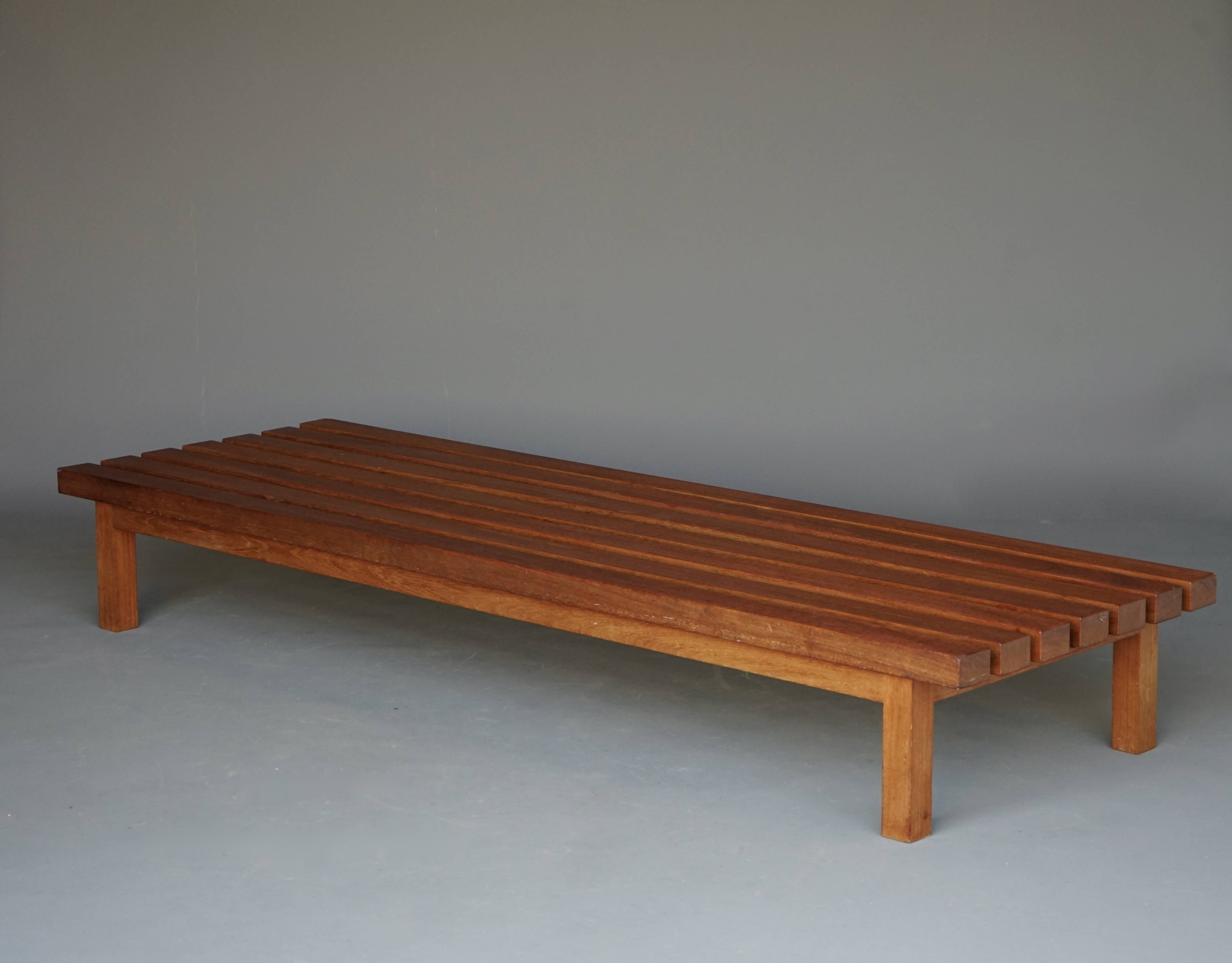 XL slatted teak bench from the 1960s