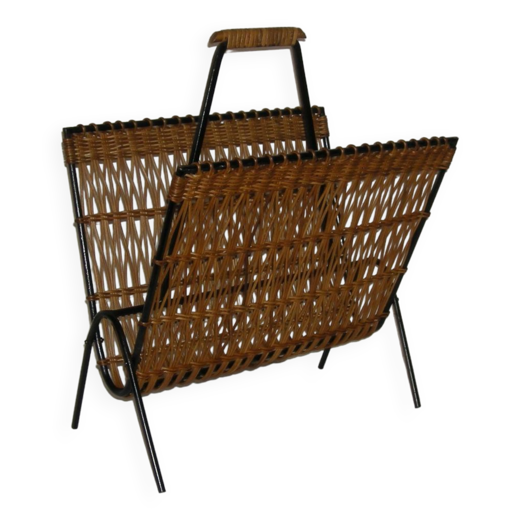 Rattan magazine rack from the 1950s