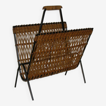 Rattan magazine rack from the 1950s