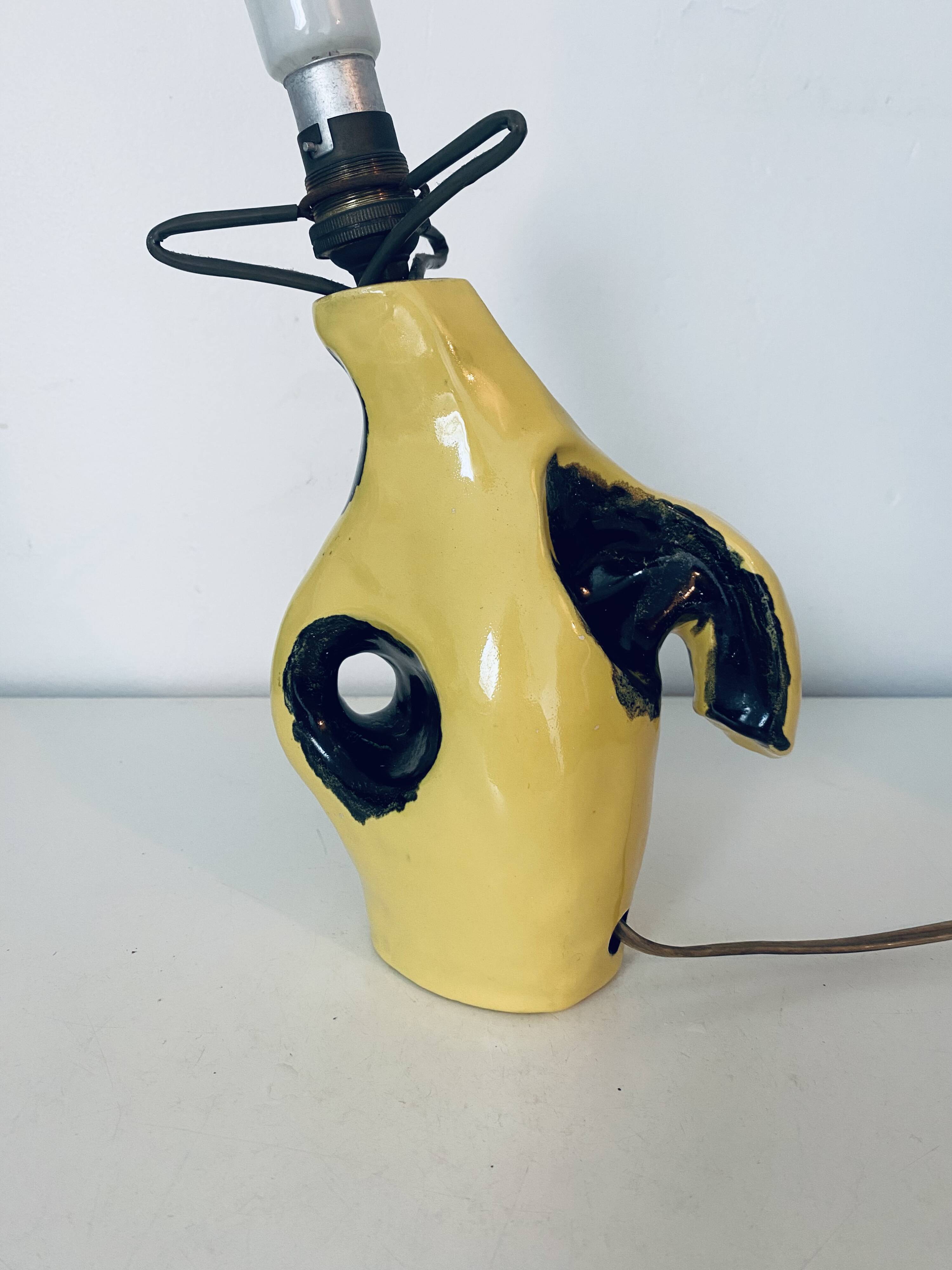 Vintage Yellow & Black Ceramic Lamp Base Modernist 50s/60s Free Form