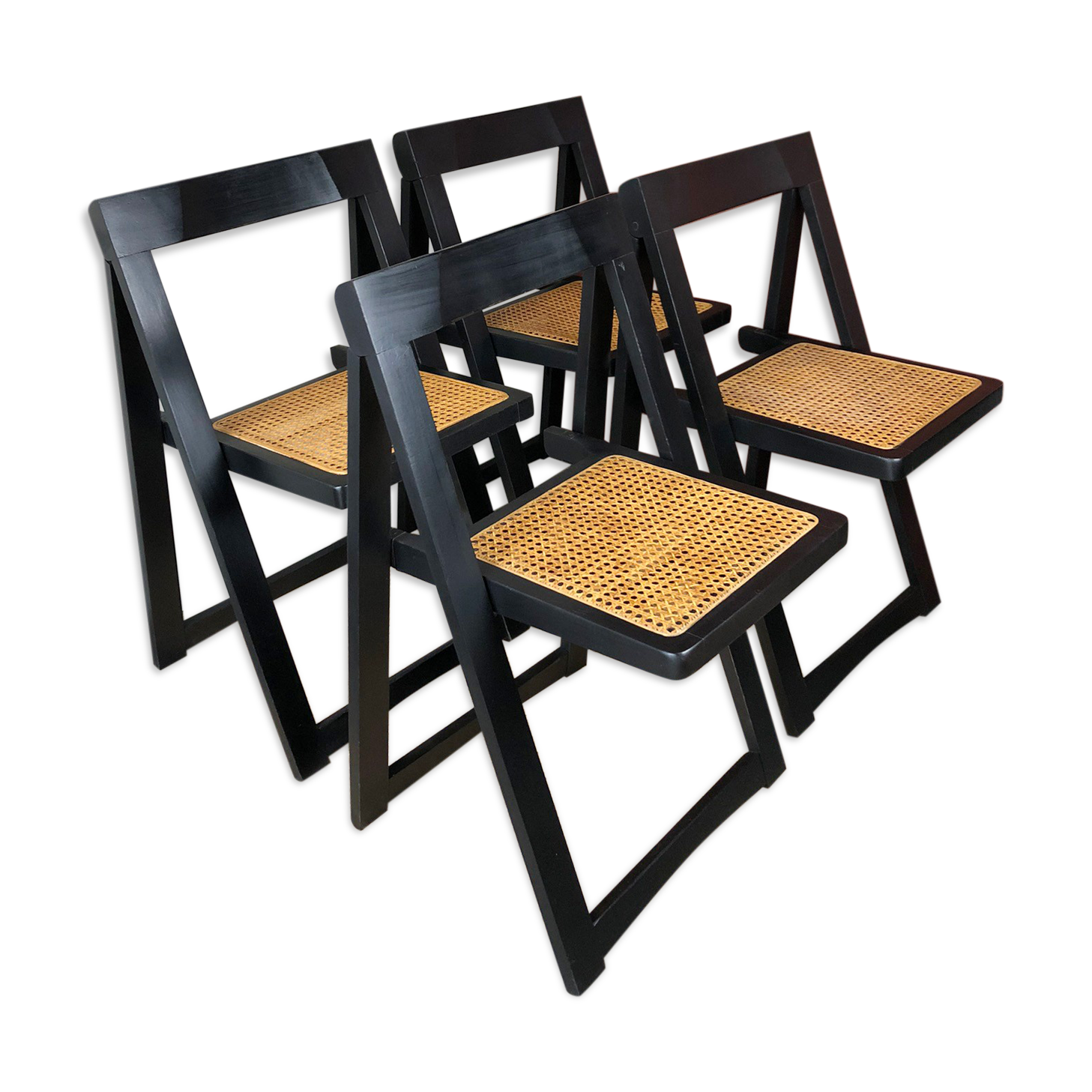 Set of 4 folding chairs caned