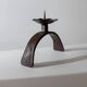 Vintage wrought iron candlestick from the 1960s, sculptural relief pattern for pillar candle, rustic Mid-Century metal, elegant gift idea.