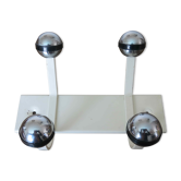 Wall coat rack 4 chrome hooks support in white lacquered metal 70s